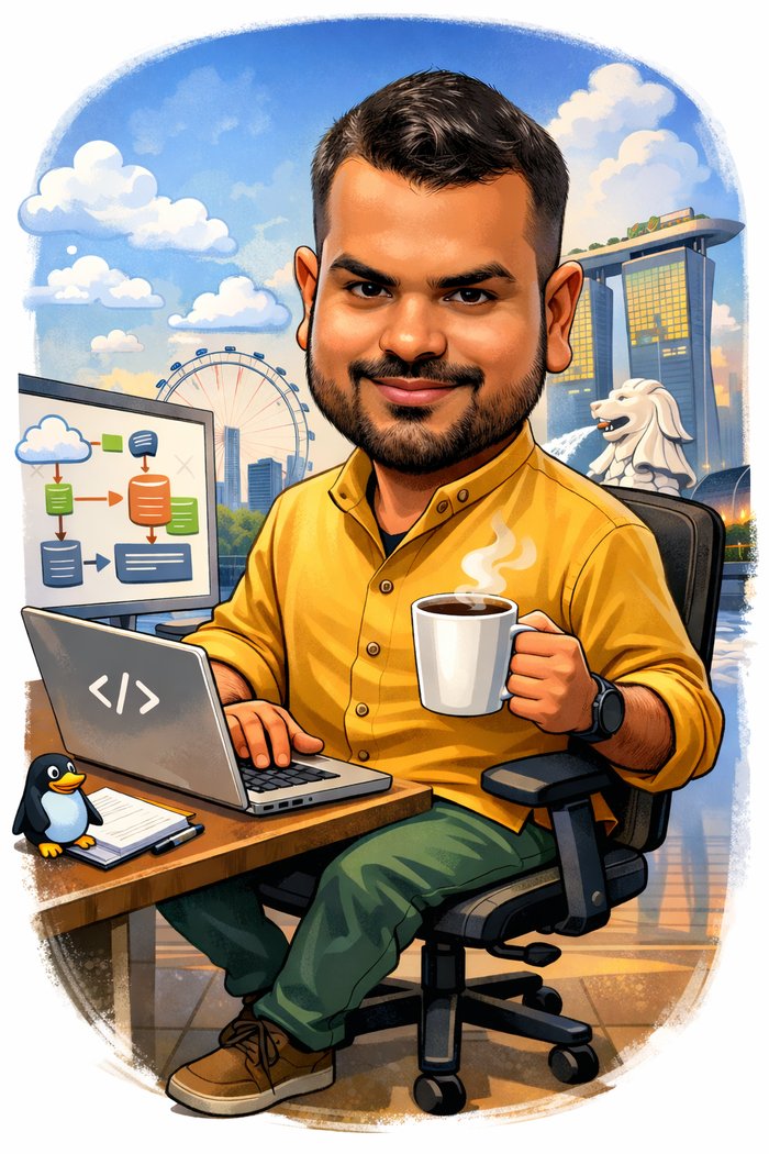 Illustration of Gihan coding with a coffee in hand